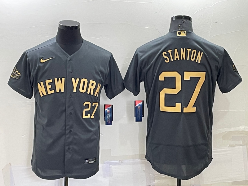 Men's New York Yankees #27 Giancarlo Stanton 2022 All-Star Charcoal Flex Base Stitched Baseball Jersey Men's New York Yankees #27 Giancarlo Stanton 2022 All-Star Charcoal Flex Base Stitched Baseball Jersey